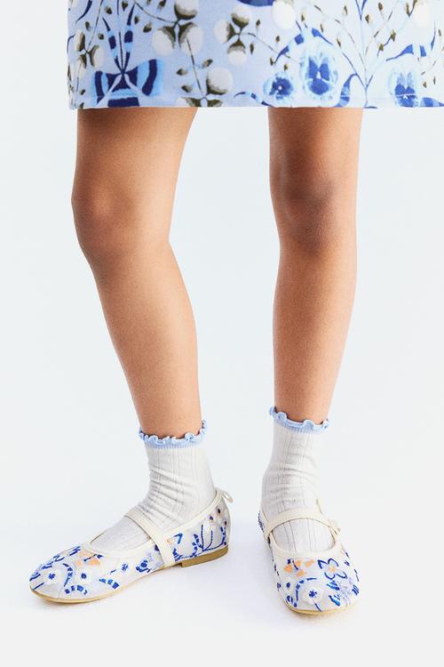 Embroidered mesh ballet pumps - cream floral