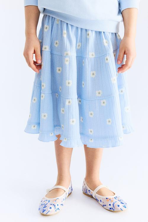 Patterned pointelle skirt - light blue daisies