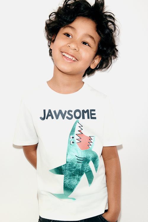 Printed cotton t-shirt - white jawsome