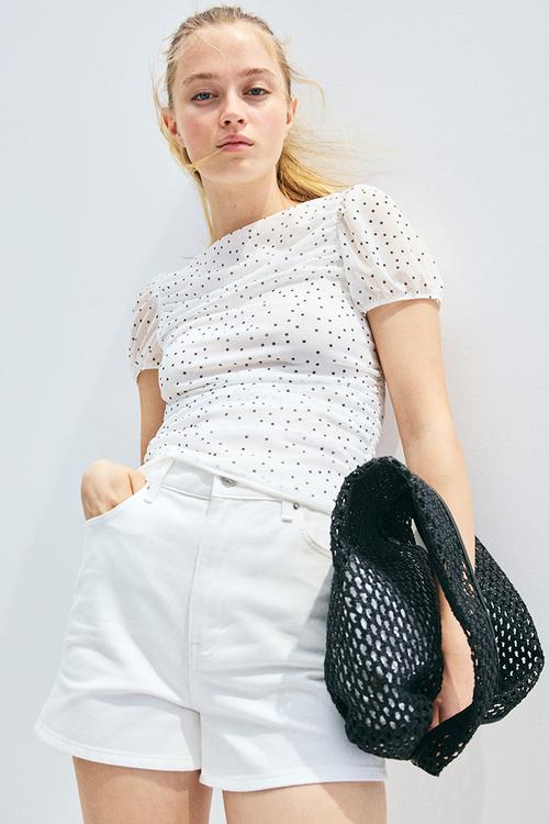 Draped top - white/spotted