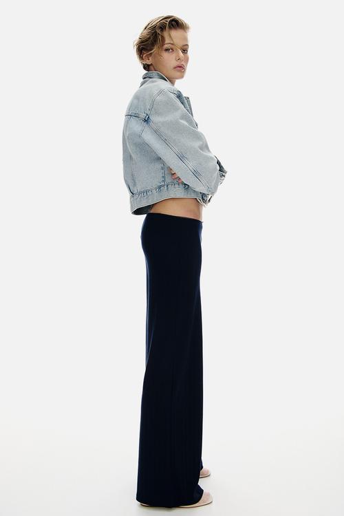 Pointelle jersey trousers - navy blue