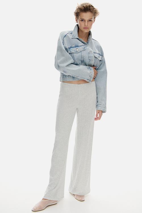 Pointelle jersey trousers - light grey marl