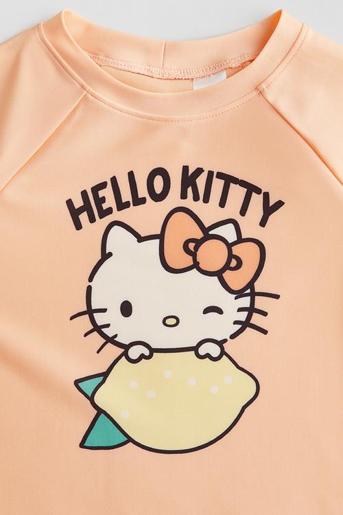 Upf 50 printed swim top - orange hello kitty