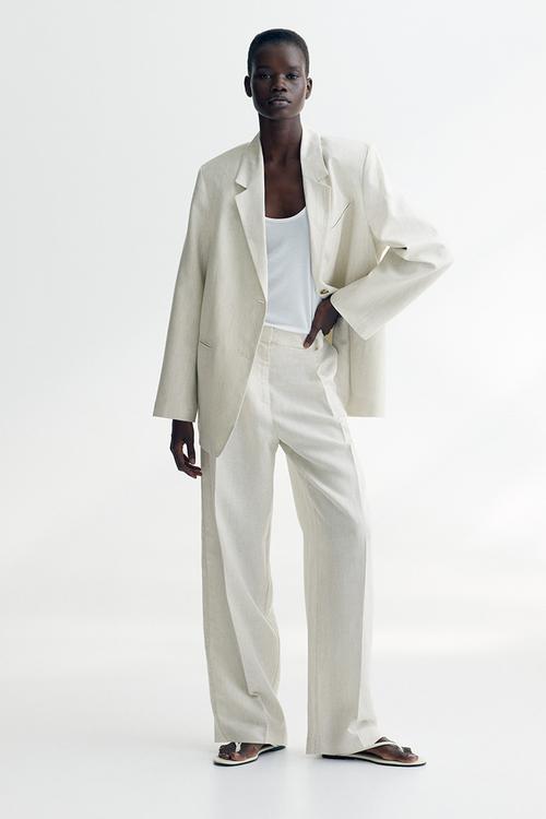 Wide linen-blend trousers - light grey