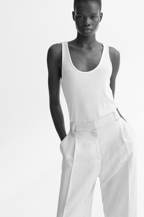 Wide linen-blend trousers - light grey