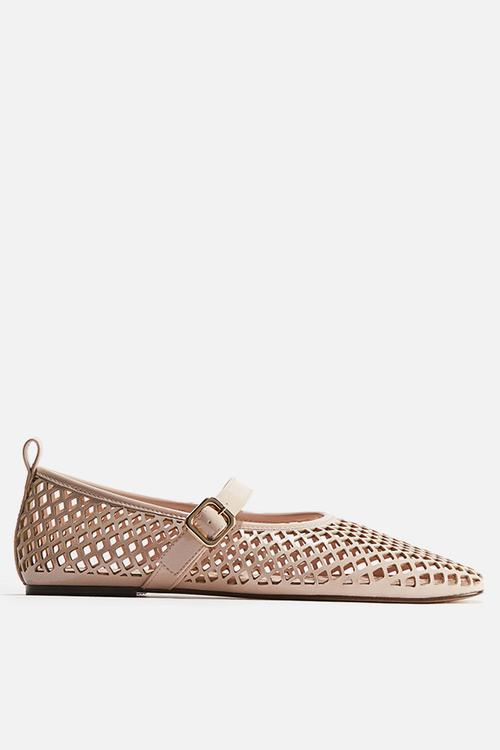 Perforated mary jane ballet pumps - light beige