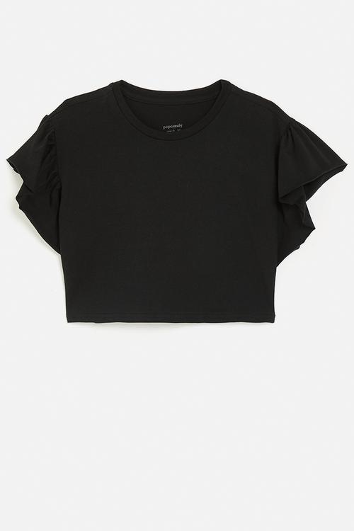 Frilled sleeve crop top - black