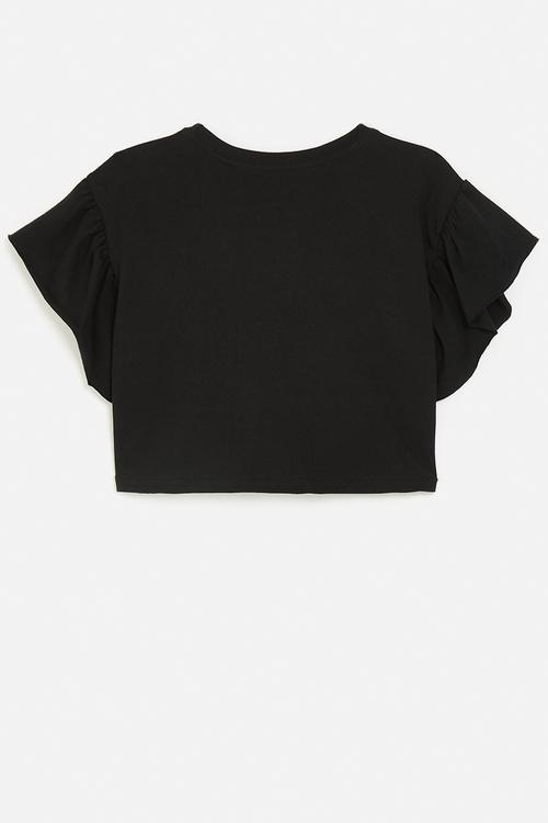 Frilled sleeve crop top - black
