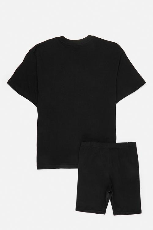 The homebody club slogan tee with cycling shorts - black