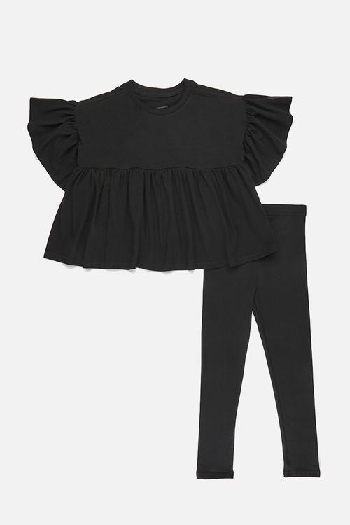 Frilled peplum tee with leggings - black