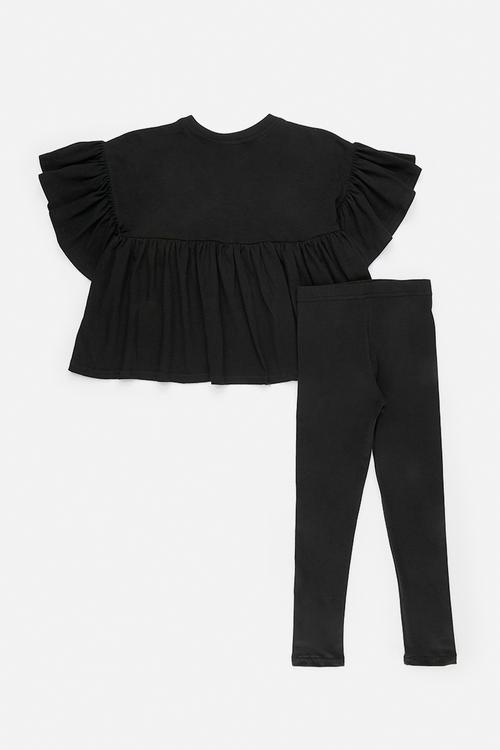 Frilled peplum tee with leggings - black