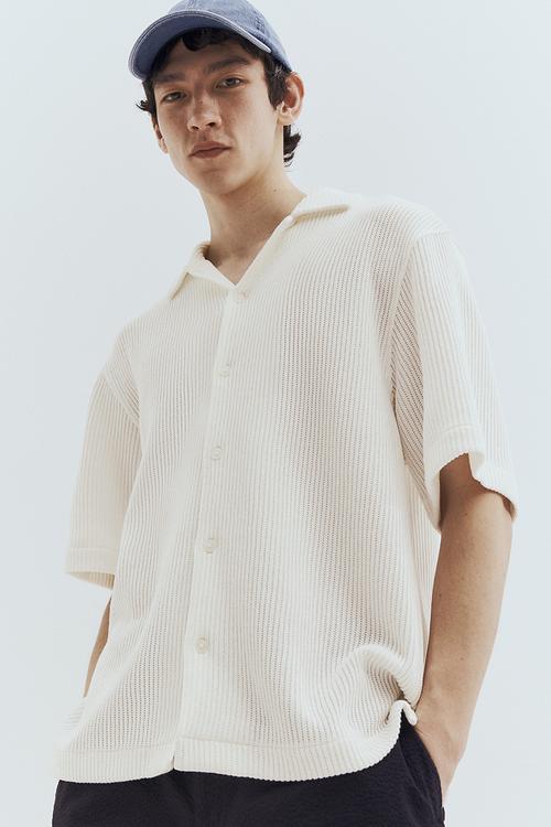 Loose fit ribbed resort shirt - white