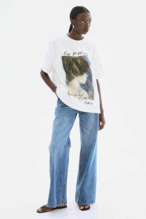 Oversized printed T-shirt -white/les poémes