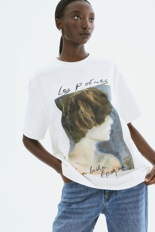 Oversized printed T-shirt -white/les poémes