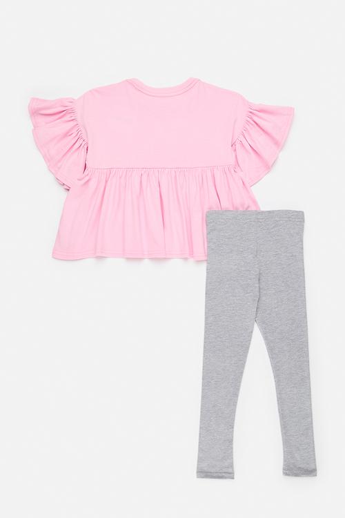 Frill peplum tee with leggings - pink/grey