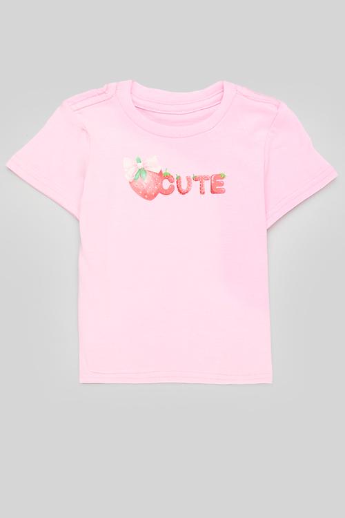 2 packs slogan & placement print tee - pink/white/cute