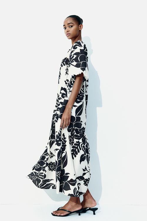 Drawstring-detail dress - white/black floral 