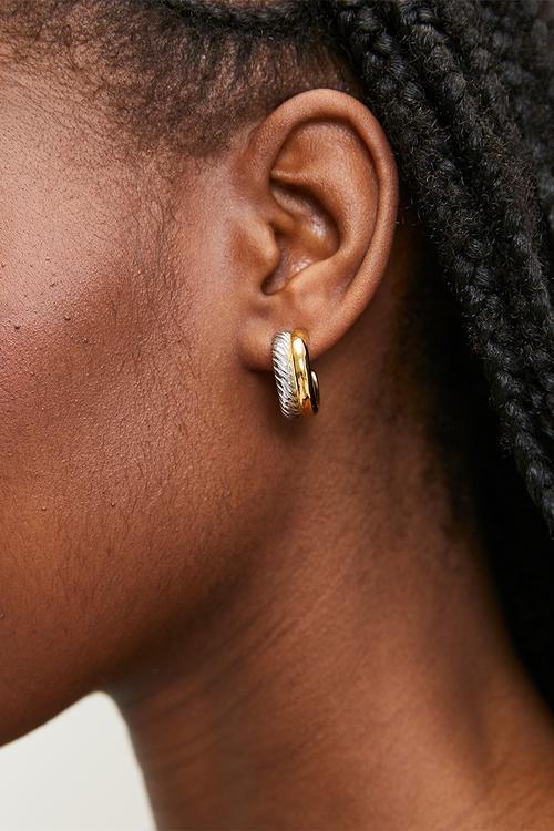 Jean two tone double hoop earrings-multi