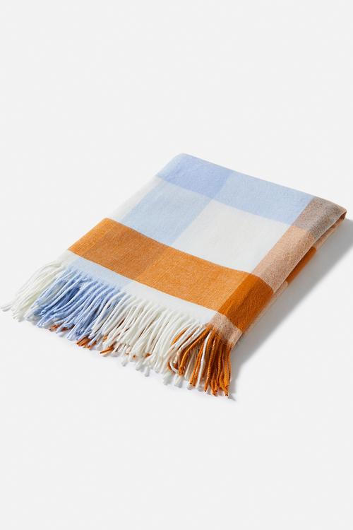 Check Weave Throw - Orange & Sky