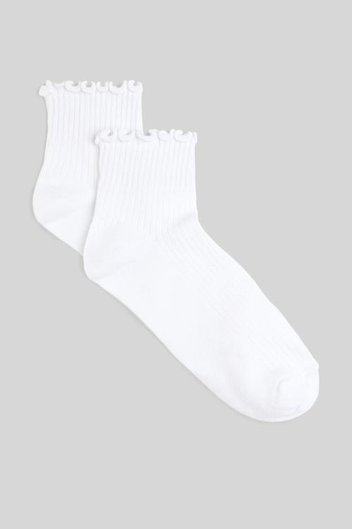The Perfect Pair Frill Rib Ankle 2Pack - White