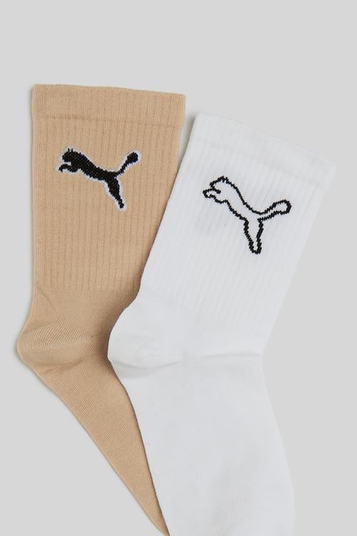 Ladies 2 pack cat logo low crew sock puma - brown