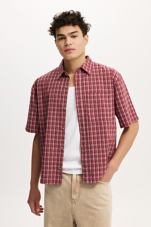Darcy Short Sleeve Shirt - Burgundy Check