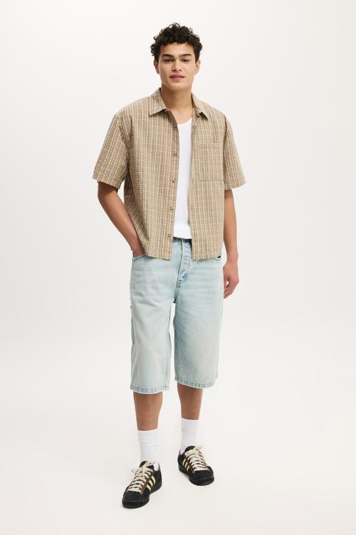 Darcy Short Sleeve Shirt - Tan Micro Check