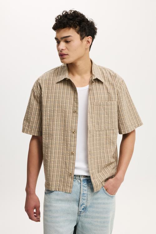 Darcy Short Sleeve Shirt - Tan Micro Check