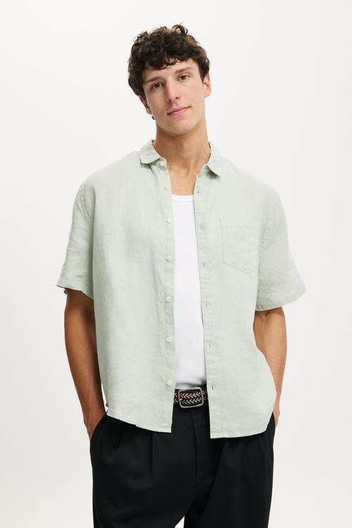Relaxed Linen Short Sleeve Shirt - Faded Jade