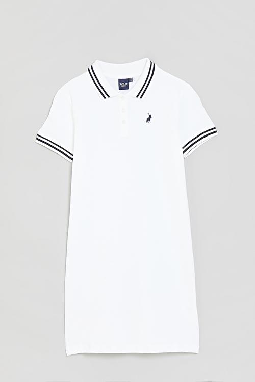Girls demi short sleeve  golfer dress - white