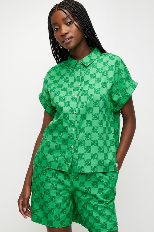 Ladies Navaeh Allover Printed Shirt - Emerald