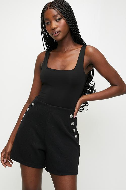 Ladies Holly High Waisted Shorts With Poppers - Black