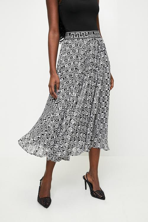 Ladies Paige Pleated Midi Skirt  - Blk\Wht