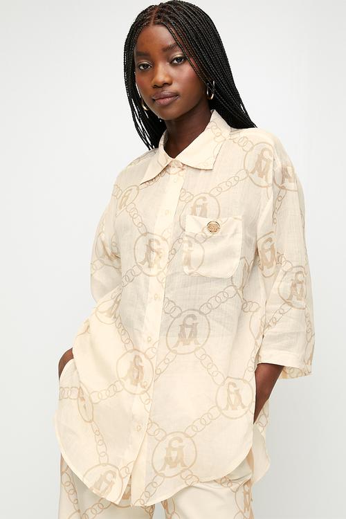 Ladies Edith Oversized Shirt - Stone