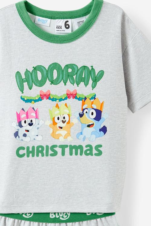 Damon short sleeve pyjama set license - lcn blu cloud marle/bluey hooray christmas