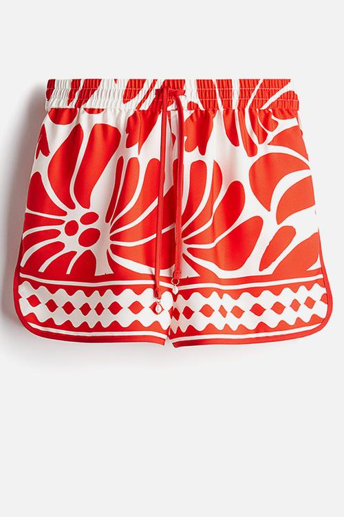 Patterned drawstring shorts - white & red patterned