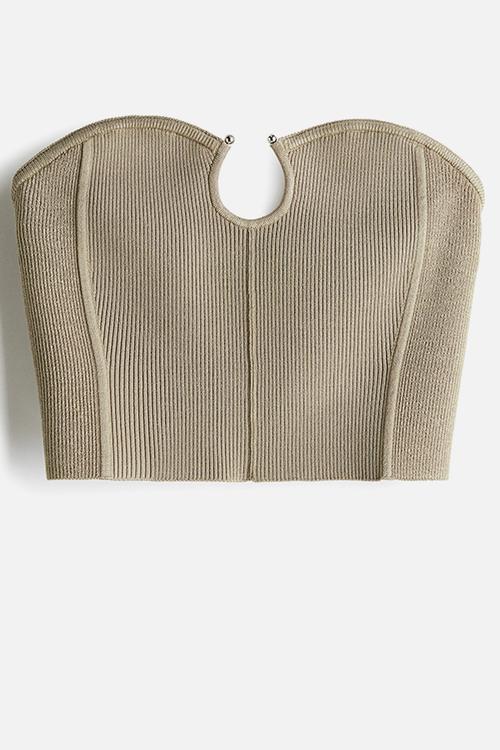 Rib-knit tube top - light khaki green