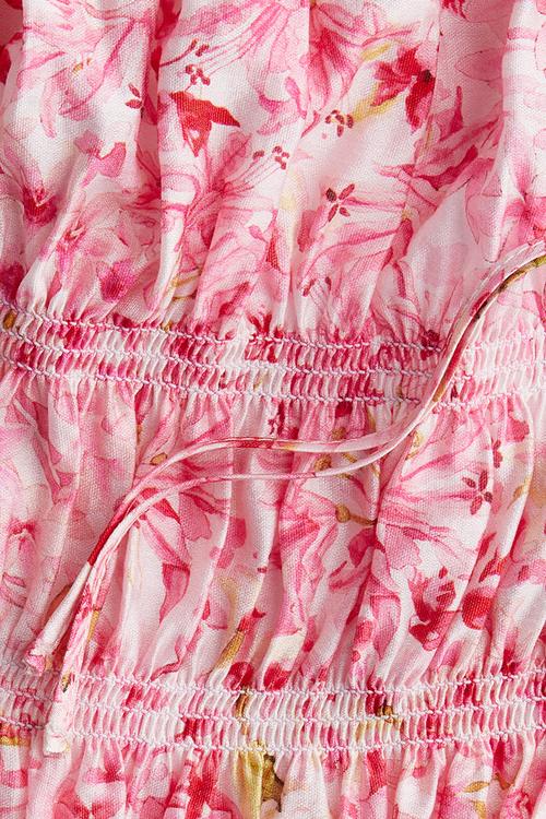Tie-strap smocked top - light pink floral 