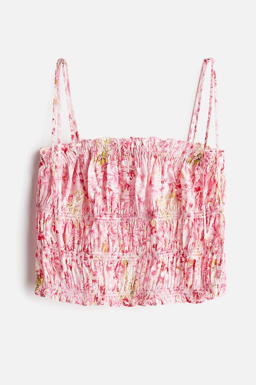 Tie-strap smocked top - light pink floral 
