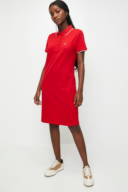 Wmn Leah s/s Golfer Dress - Red White