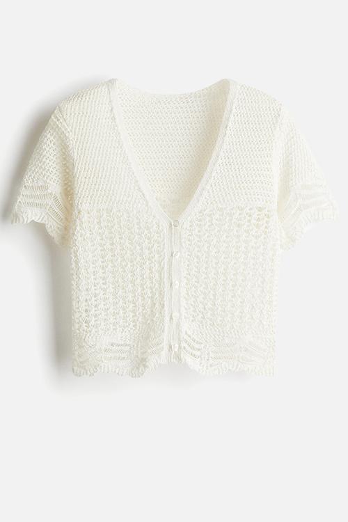 Crochet-look beach top - white