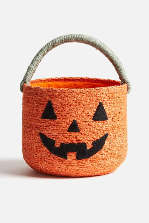 Seagrass storage basket - bright orange pumpkin