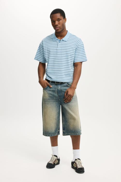 Cropped Fit Polo - Pearl Blue Multi Stripe