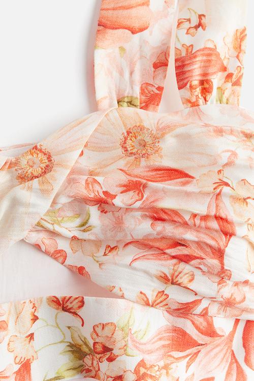 Twist-detail crop top - coral red floral