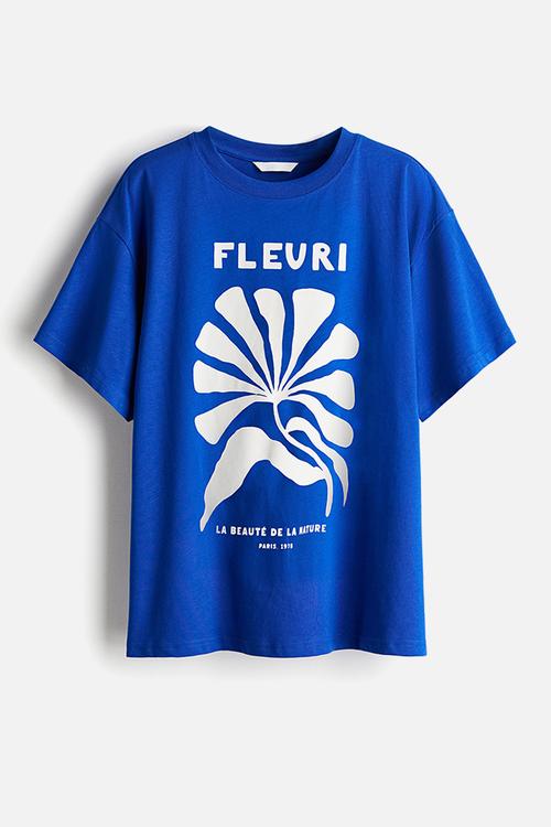 Oversized t-shirt - bright blue fleuri 
