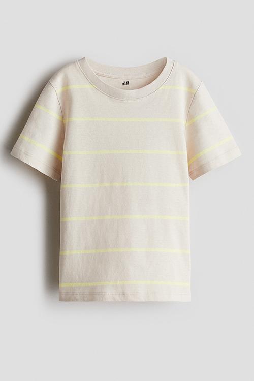 Cotton T-shirt - light beige/striped