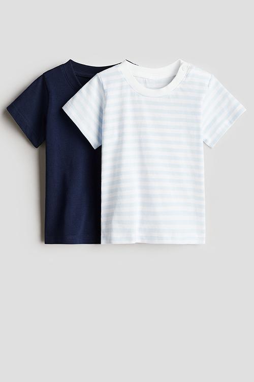 2-Pack cotton T-shirts - navy blue/striped