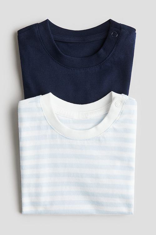 2-Pack cotton T-shirts - navy blue/striped