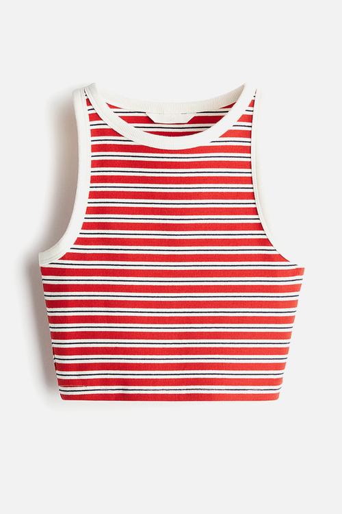 Cropped vest top - white & red striped