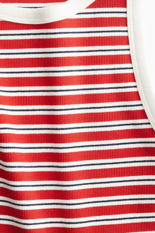 Cropped vest top - white & red striped